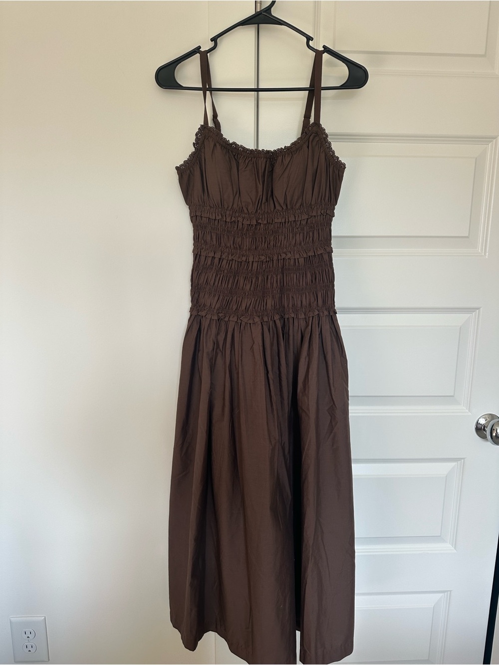 A&F Women’s Bra Free Smocked Drop Waist Maxi Dress, Brown
